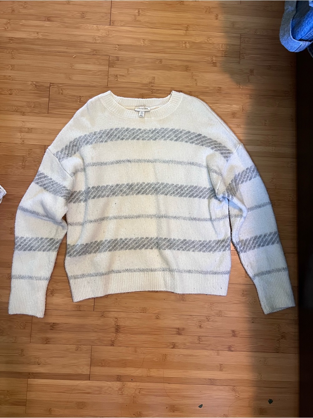 Topshop Cream Crewneck Sweater with Light Gray Stripes